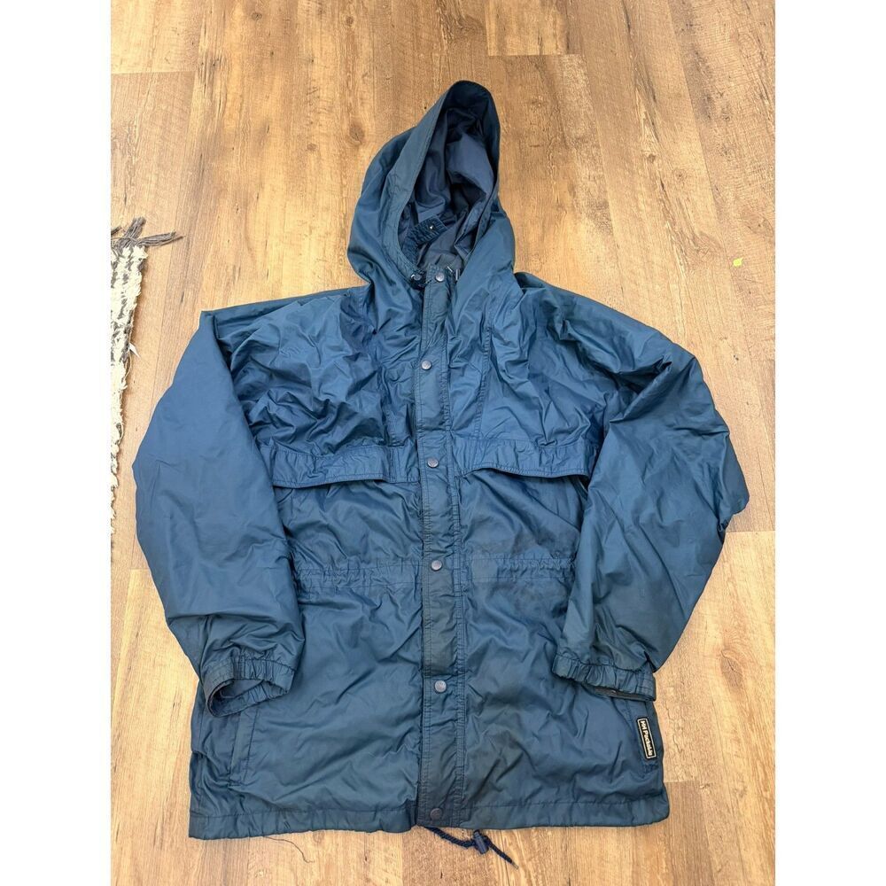 Vtg Helly Hansen Packable Rain Jacket Blue Hooded Full Zip Pockets Men's M *Read